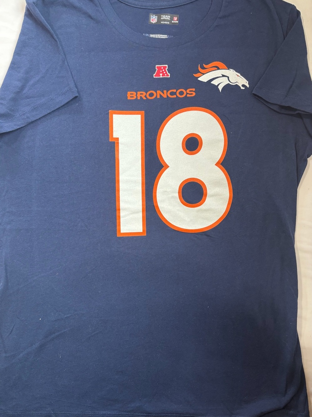 NFL Denver Broncos Navy and Orange #18 Short Sleeve Tee